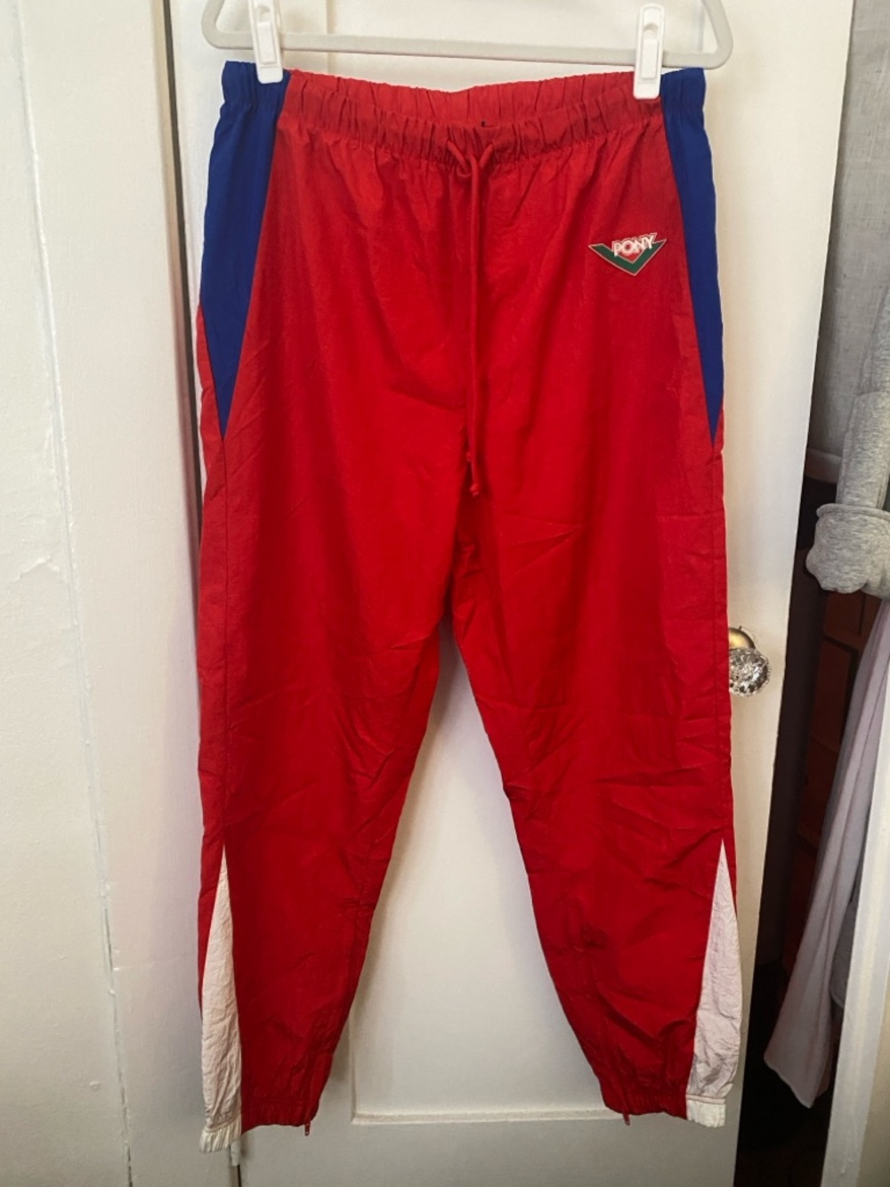 Pony Red Track Pants with Blue Panels and White Accents
